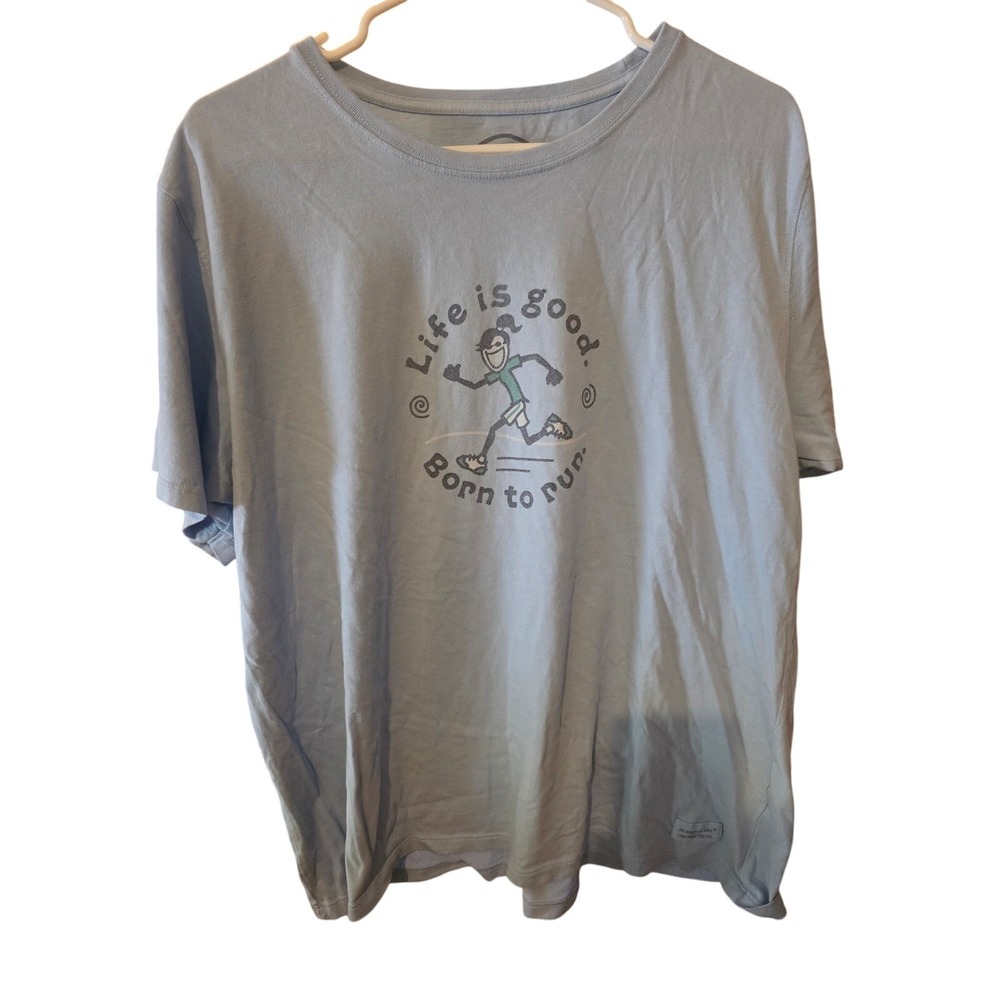 Life Is Good Relaxed Fit T Shirt XL Womens Blue Born To Run Short Sleeve